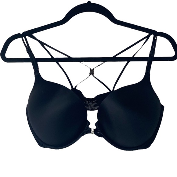 Victoria's Secret Other - Victoria’s Secret Miraculous Plunge Black Rhinestone Front Hook Bra EUC Size 38C